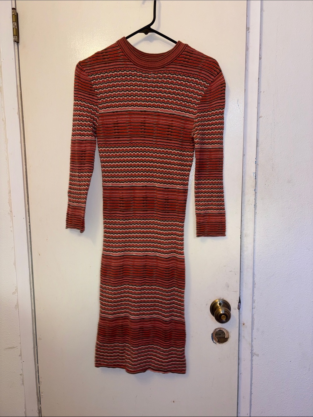 Free People Rust Wave-Striped Ribbed Midi Dress
